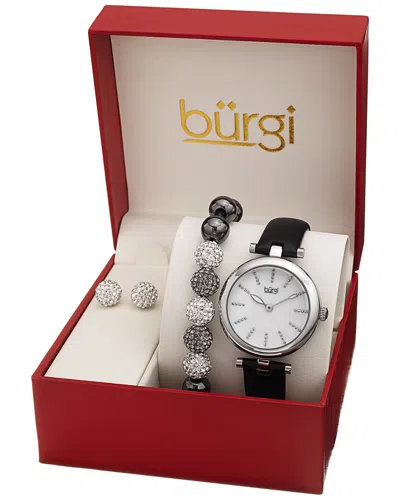 Burgi Women's Genuine Leather Watch In Black