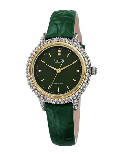 Burgi Women's Genuine Patent Leather Diamond Watch