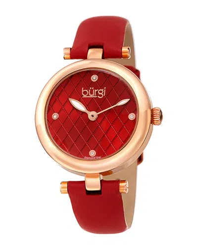 Burgi Women's Leather Diamond Watch