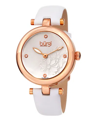 Burgi Women's Leather Diamond Watch In White