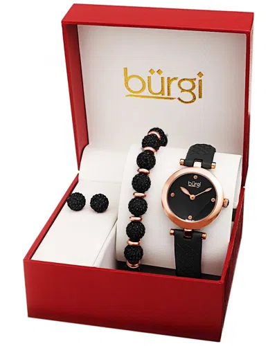 Burgi Women's Leather Diamond Watch In Gold