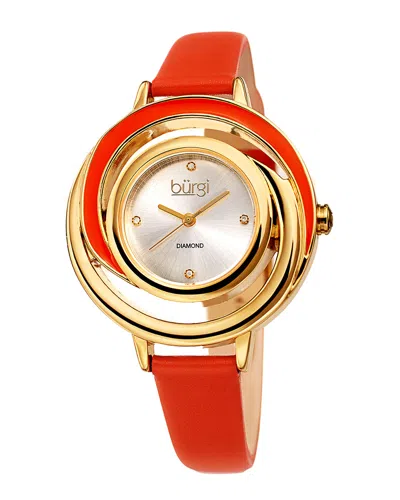 Burgi Women's Leather Diamond Watch In Red