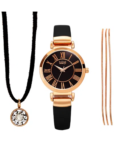 Burgi Women's Leather Watch In Black