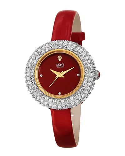 Burgi Women's Patent Leather Diamond Watch In Red