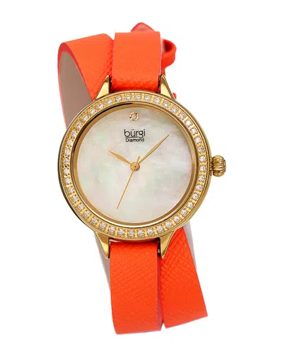 Burgi Women's Safiano Pattern Genuine Leather Double Wrap Strap Diamond Watch