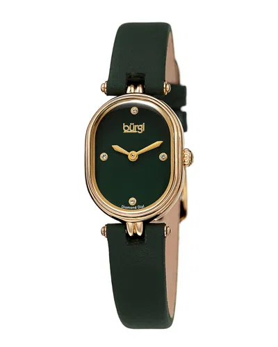 Burgi Women's Satin Over Leather Diamond Watch In Green