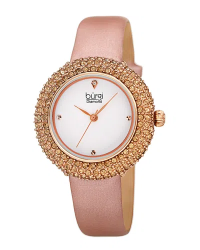 Burgi Women's Satin Over Leather Diamond Watch In Gray