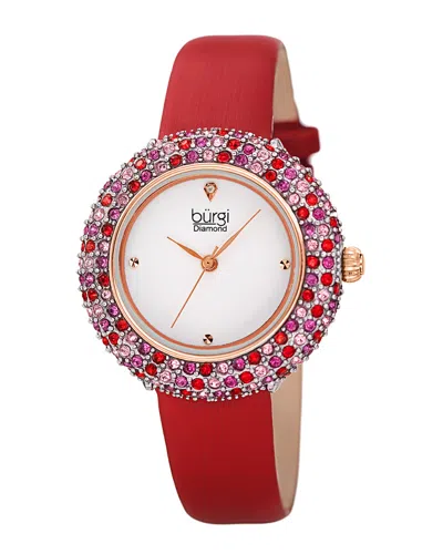 Burgi Women's Satin Over Leather Diamond Watch