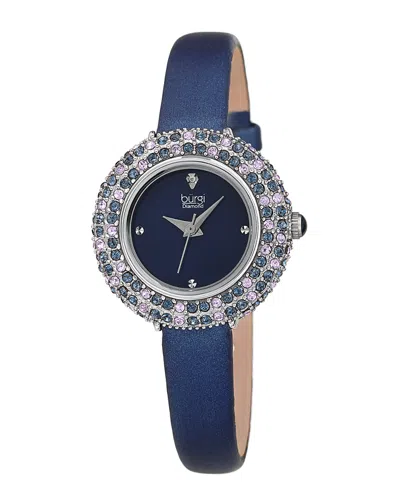 Burgi Women's Satin Over Leather Diamond Watch