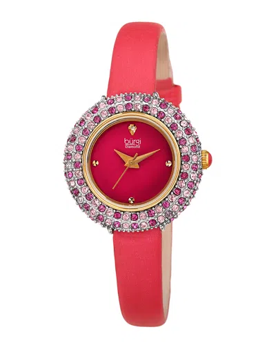 Burgi Women's Satin Over Leather Diamond Watch