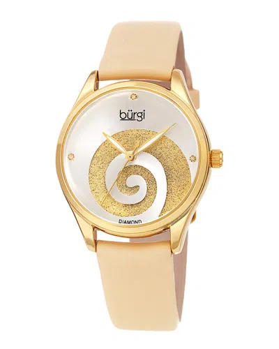 Burgi Women's Satin Over Leather Diamond Watch