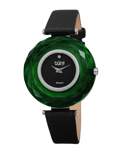 Burgi Women's Satin Over Leather Diamond Watch