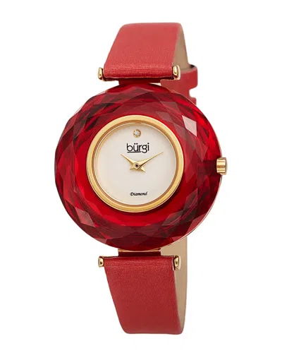 Burgi Women's Satin Over Leather Diamond Watch