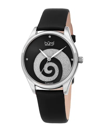 Burgi Women's Satin Over Leather Diamond Watch