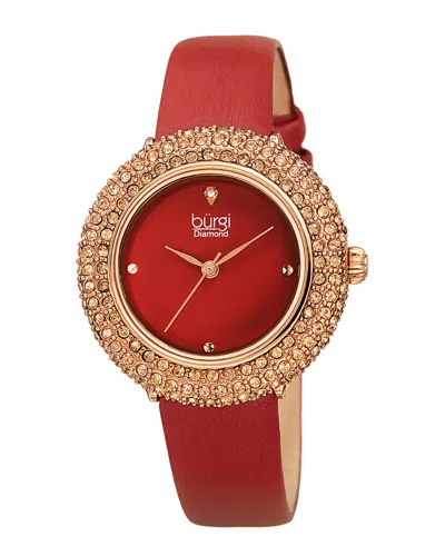 Burgi Women's Satin Over Leather Diamond Watch
