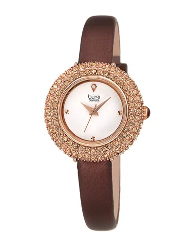 Burgi Women's Satin Over Leather Diamond Watch