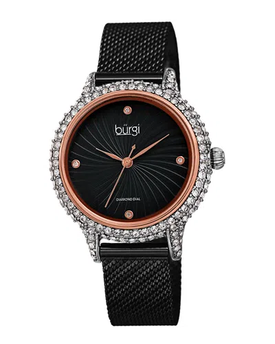 Burgi Women's Stainless Steel Mesh Diamond Watch