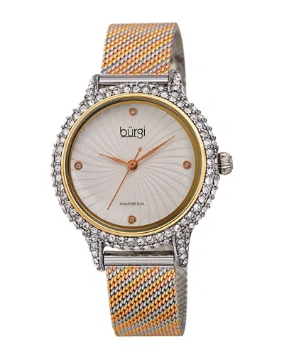 Burgi Women's Stainless Steel Mesh Diamond Watch