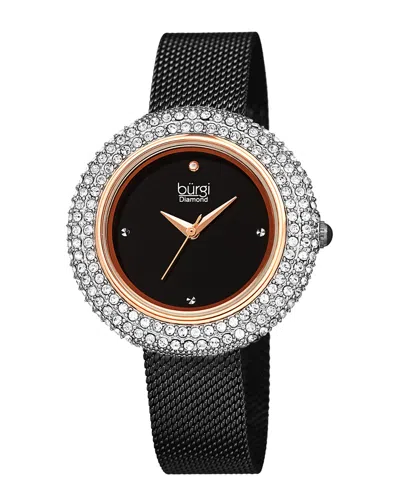 Burgi Women's Stainless Steel Mesh Diamond Watch In Black