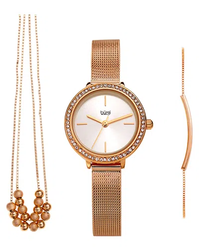 Burgi Women's Stainless Steel Watch, Bracelet, & Necklace Set In Gold