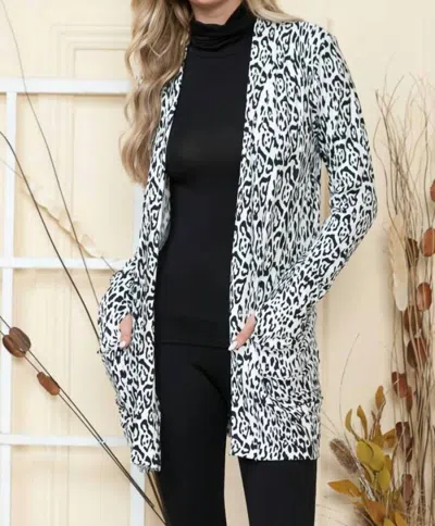 Burgundy Apparel Animal Print Cardigan In Black In White