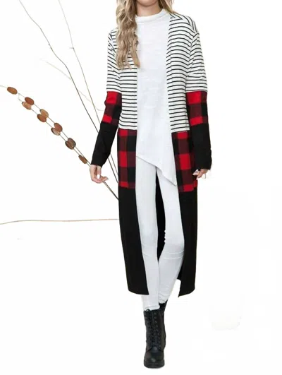 Burgundy Apparel Maxi Stripe & Red Plaid Cardigan In Multicolor