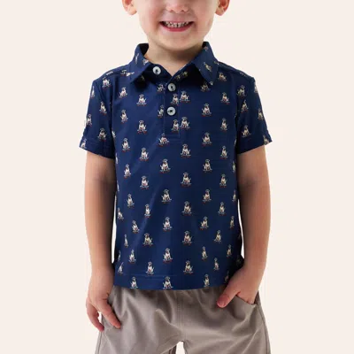 Burlebo Boys' Blue Skate Dog Print Performance Polo Shirt