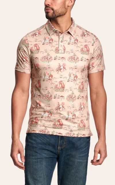 Burlebo Men's Khaki Cowboy Print Performance Polo In Neutral