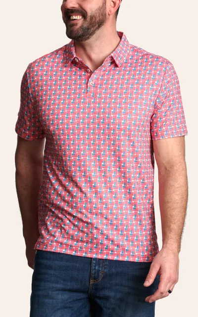 Burlebo Men's White American Flag Print Performance Polo In Pink