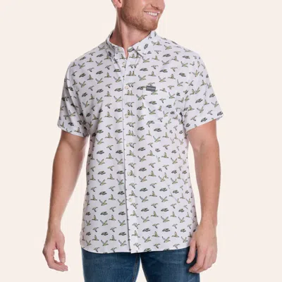 Burlebo Men's White Flying Mallard Print Performance Shirt In Blue