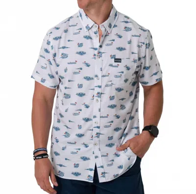 Burlebo Performance Button Up Shirt In Lake Weekend In White