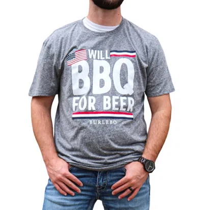 BURLEBO WILL BBQ FOR BEER SHORT SLEEVE TEE IN HEATHER GREY