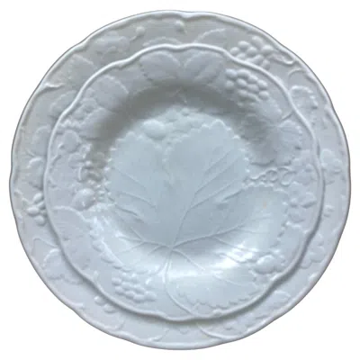 Pre-owned Burleigh Set Of Eight White Strawberry Leaf Dinner And Lunch/dessert Plates