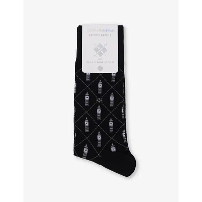 Burlington Mens Big Ben Argyle-print Stretch-organic-cotton And Recycled-polyamide Socks 3001 Black