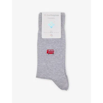 Burlington Mens Graphic-embroidery Stretch-organic-cotton And Recycled-polyamide Socks 3221 Arctic Mel. In 3221 Arctic Mel.