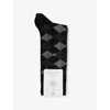 BURLINGTON MENS BLACK DANNY ARGYLE-PATTERN STRETCH COTTON-BLEND SOCKS