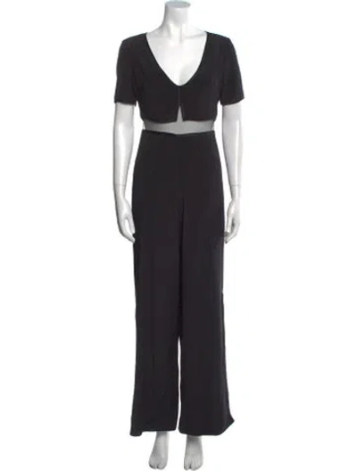 Pre-owned Burnett New York Plunge Neckline Jumpsuit In Black