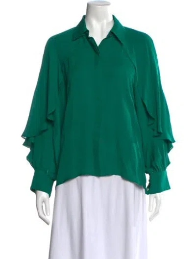 Pre-owned Burnett New York Silk Long Sleeve Blouse In Green