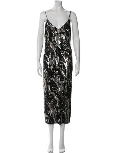 Pre-owned Burnett New York Silk Midi Length Dress W/ Tags In Black