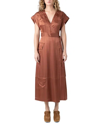 Burning Torch Valentine Silk-blend Wrap Dress In Brown