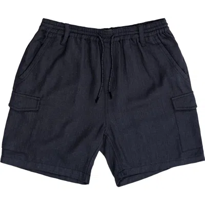 Burnside Cotton & Linen Blend Cargo Shorts In Black