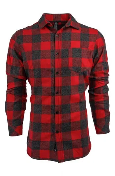 Burnside Plaid Flannel Long Sleeve Button-up Shirt In Red/heather Black