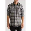 Burnside Plaid Flannel Shirt In Grey Olive