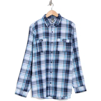 Burnside Plaid Flannel Shirt In Navy White