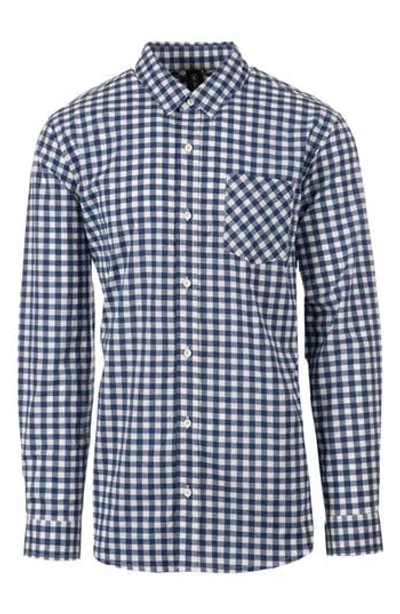 Burnside Plaid Stretch Poplin Button-down Shirt In Navy/white Gingham