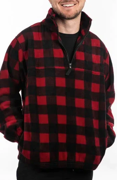 Burnside Polar Fleece Quarter Zip Sweatshirt In Red/black