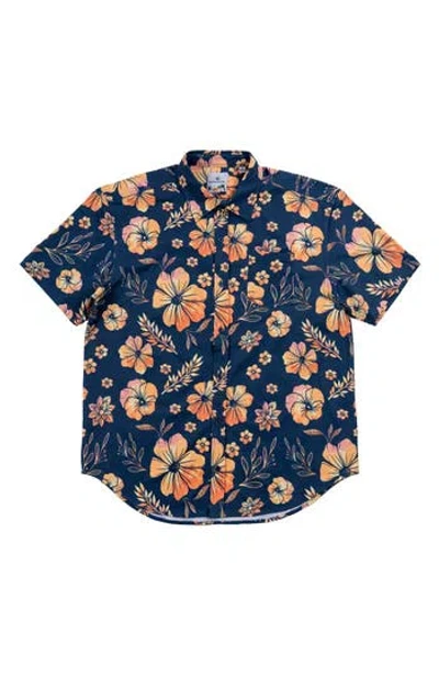 Burnside Premier Tropical Print Short Sleeve Button Up Shirt In Blue