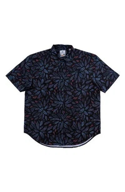 Burnside Premier Tropical Print Short Sleeve Button Up Shirt In Blue