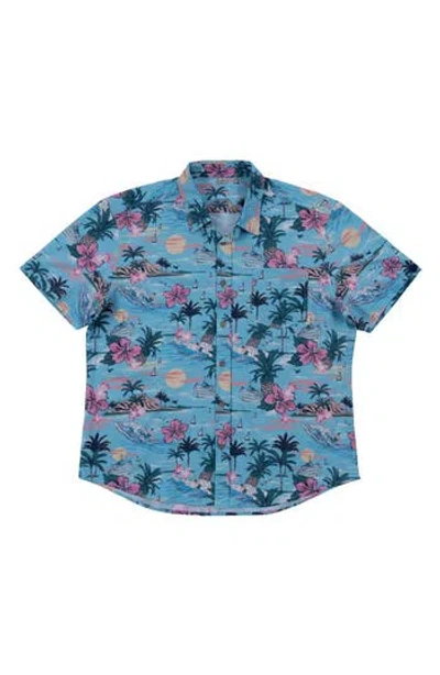 Burnside Premier Tropical Print Short Sleeve Button Up Shirt In Blue