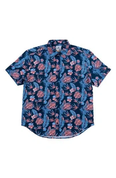 Burnside Premier Tropical Print Short Sleeve Button Up Shirt In Blue